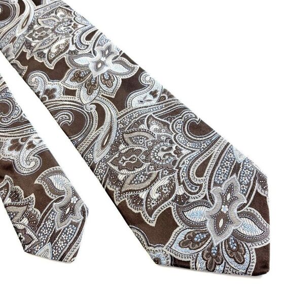 Ike Behar New York Brown Blue Paisley Woven Silk Tie Tailored USA - Picture 1 of 6